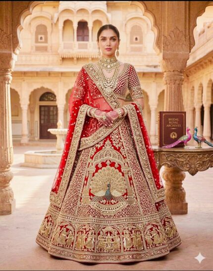 Royal orion Signature Hand-Embroidered Red Bridal Lehnga