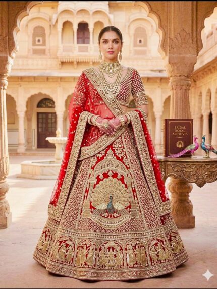 Royal orion Signature Hand-Embroidered Red Bridal Lehnga
