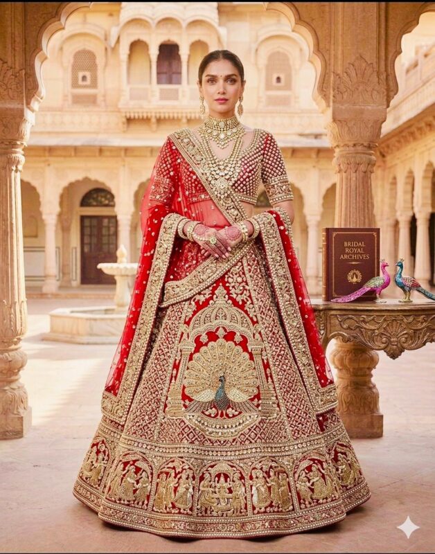 Royal orion Signature Hand-Embroidered Red Bridal Lehnga