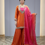 The Sunset Tangerine & Fuchsia Raw Silk Sharara Set