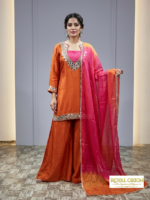 The Sunset Tangerine & Fuchsia Raw Silk Sharara Set