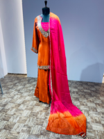 The Sunset Tangerine & Fuchsia Raw Silk Sharara Set - Image 3