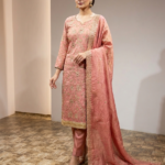 Elegant Onion Pink Embroidered Trousers Kameez Set