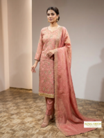 Elegant Onion Pink Embroidered Trousers Kameez Set