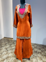 The Sunset Tangerine & Fuchsia Raw Silk Sharara Set - Image 2