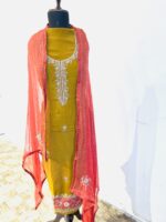 Embroidered Crepe Suit Set with Contrasting Chiffon Dupatta - Image 4