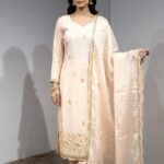 Elegant Pure Crepe Silk Embroidered Suit Set with Chiffon Dupatta