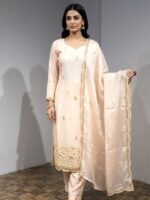 Elegant Pure Crepe Silk Embroidered Suit Set with Chiffon Dupatta