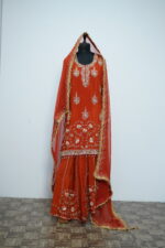 Zaira Rust Pure Silk Hand-Embellished Sharara Set(semi-stich) - Image 2