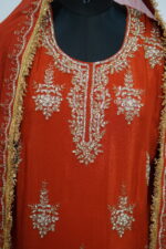 Zaira Rust Pure Silk Hand-Embellished Sharara Set(semi-stich) - Image 3