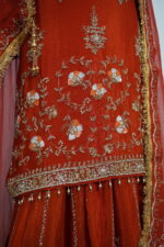 Zaira Rust Pure Silk Hand-Embellished Sharara Set(semi-stich) - Image 4