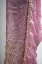 Dusty Rose Hand-Embellished Fandy Silk Unstitched Suit Set - Image 4