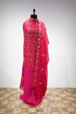 Rani Pink All-Over Embroidered Fandy Silk Unstitched Suit Set - Image 2