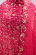 Rani Pink All-Over Embroidered Fandy Silk Unstitched Suit Set - Image 4
