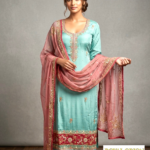 Embroidered Crepe Suit Set with Contrast Chiffon Dupatta