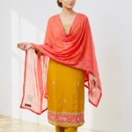 Embroidered Crepe Suit Set with Contrasting Chiffon Dupatta