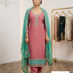 Exquisite Embroidered Crepe Suit Set with Contrasting Chiffon Dupatta
