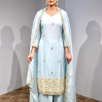Powder Blue Elegance - Embroidered Pure Crepe Silk Kurta Set with Chiffon Dupatta