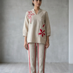 The Crimson Flora Jute Co-ord Set