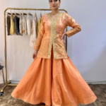 Peach Aura Mirror-Embellished Fandy Silk Palazzo Ensemble