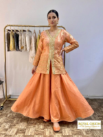 Peach Aura Mirror-Embellished Fandy Silk Palazzo Ensemble