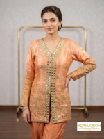 Peach Aura Mirror-Embellished Fandy Silk Palazzo Ensemble - Image 2
