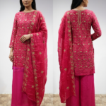 Rani Pink All-Over Embroidered Fandy Silk Unstitched Suit Set