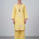Pastel Yellow Floral Embroidered Malmal Kurta