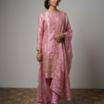 Dusty Rose Hand-Embellished Fandy Silk Unstitched Suit Set