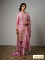 Dusty Rose Hand-Embellished Fandy Silk Unstitched Suit Set