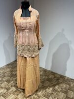 Peach Blush Tissue Silk Embellished Kurta Set with Matching Plazo - Image 3