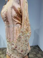 Peach Blush Tissue Silk Embellished Kurta Set with Matching Plazo - Image 4