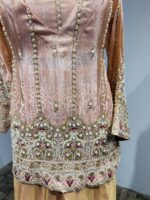 Peach Blush Tissue Silk Embellished Kurta Set with Matching Plazo - Image 5