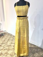 Mustard Yellow Tissue Silk Embellished Kurta Set with Plain Plazo - Image 2