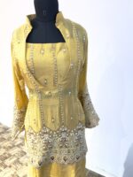 Mustard Yellow Tissue Silk Embellished Kurta Set with Plain Plazo - Image 3