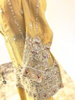 Mustard Yellow Tissue Silk Embellished Kurta Set with Plain Plazo - Image 5
