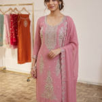 Exquisite Zari & Sequin Embroidered Suit Set (Available in Dusty Rose Pink & Teal Blue)