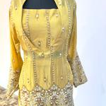 Mustard Yellow Tissue Silk Embellished Kurta Set with Plain Plazo - Image 4