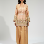 Peach Blush Tissue Silk Embellished Kurta Set with Matching Plazo